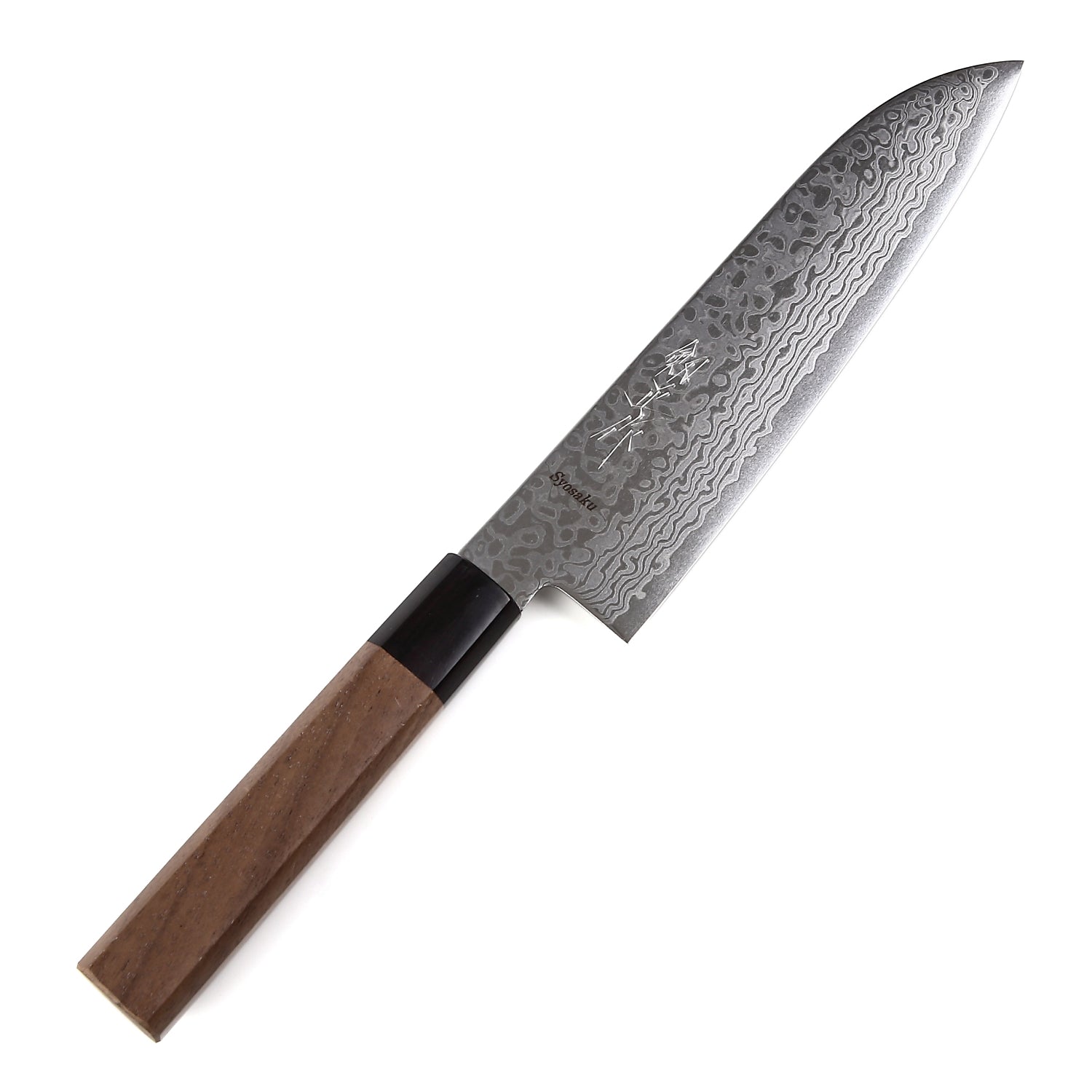 Syosaku Japanese Multi Purpose Chef Knife Damascus ZA18 69 Layer Octagonal Walnut Handle, Santoku 7-inch (180mm)