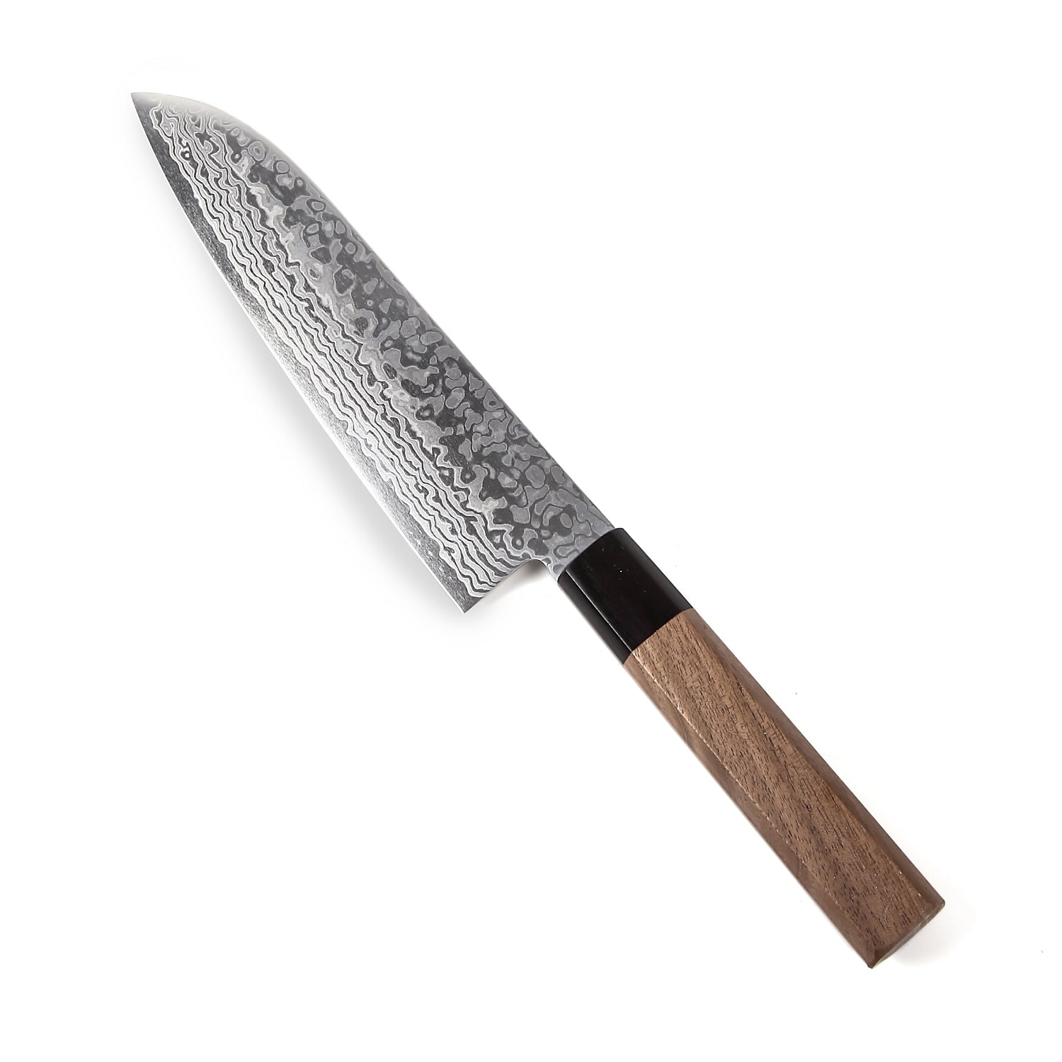 Syosaku Japanese Multi Purpose Chef Knife Damascus ZA18 69 Layer Octagonal Walnut Handle, Santoku 7-inch (180mm)