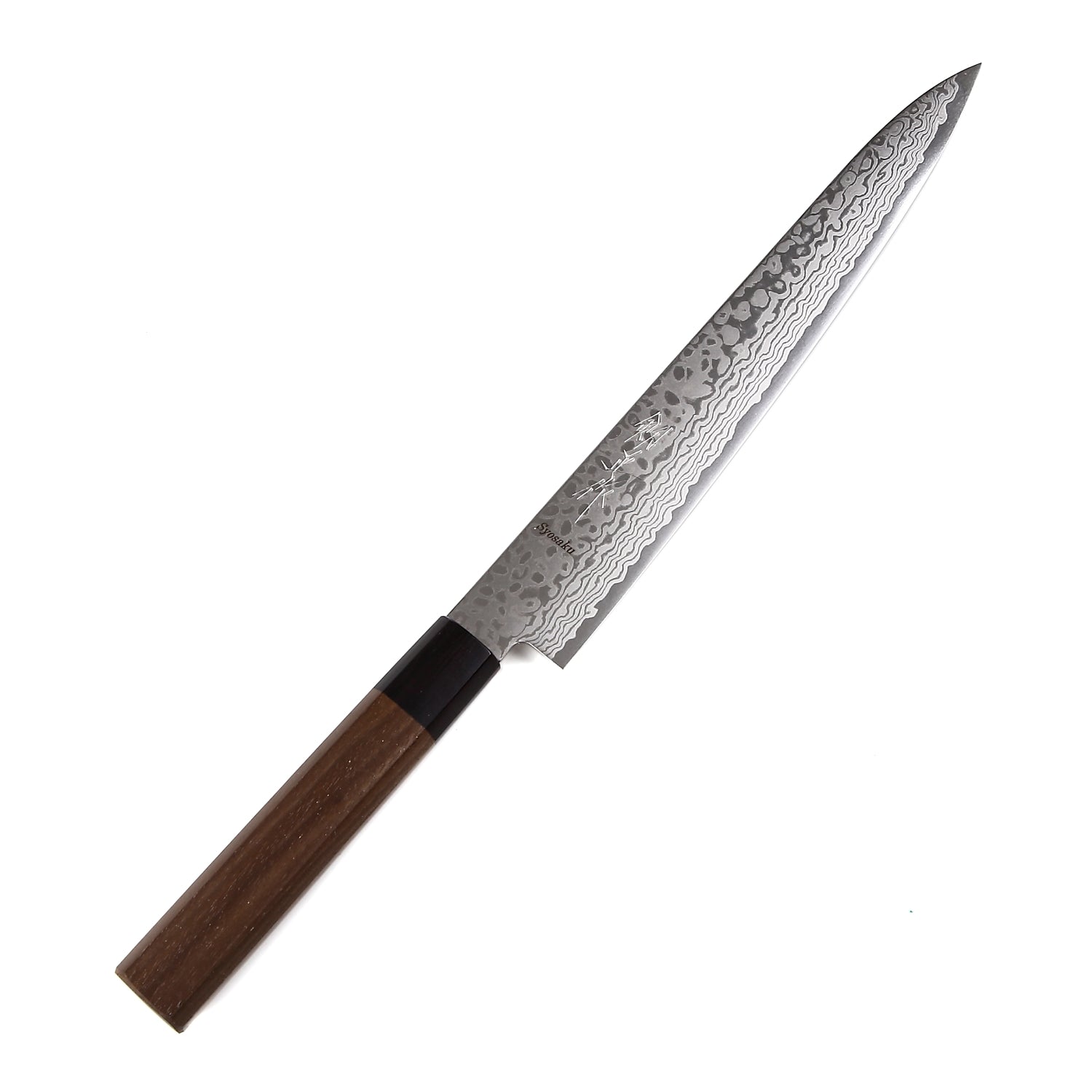 Syosaku Japanese Sujihiki Knife Damascus ZA18 69 Layer Octagonal Walnut Handle, Slicer 9.5-inch (240mm)