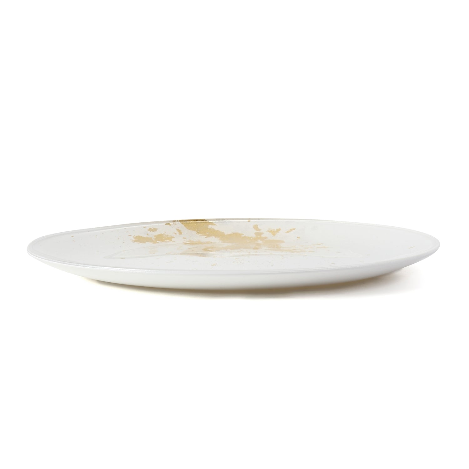 Syosaku Japanese Urushi Glass Flat Dinner Plate 11-inch (28cm) Pure White with Gold Leaf, Dishwasher Safe