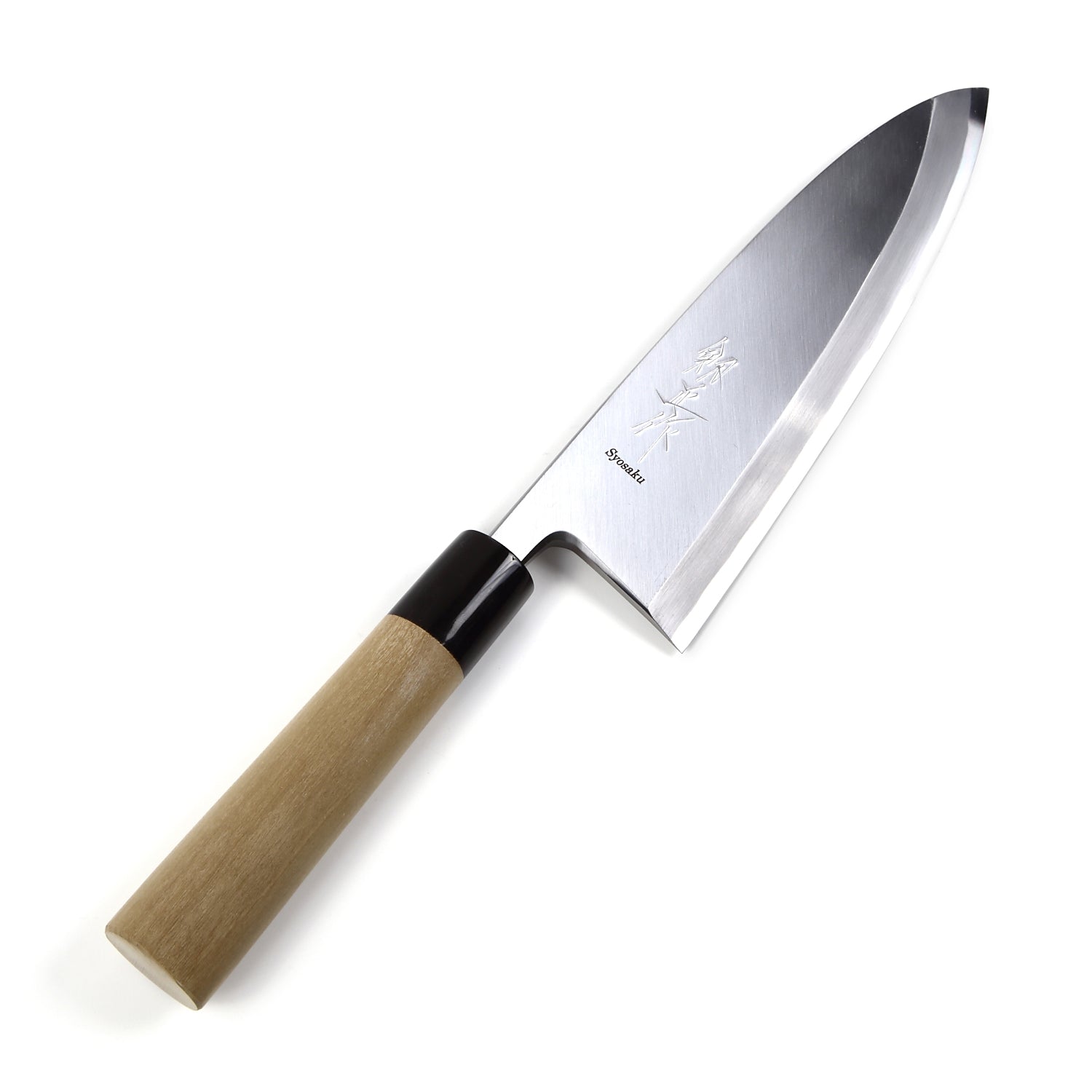 Syosaku Japanese Sushi Fillet Chef Knife Shiroko (White Steel) No.2 D-Shape Magnolia Wood Handle, Deba 8.3-inch (210mm)