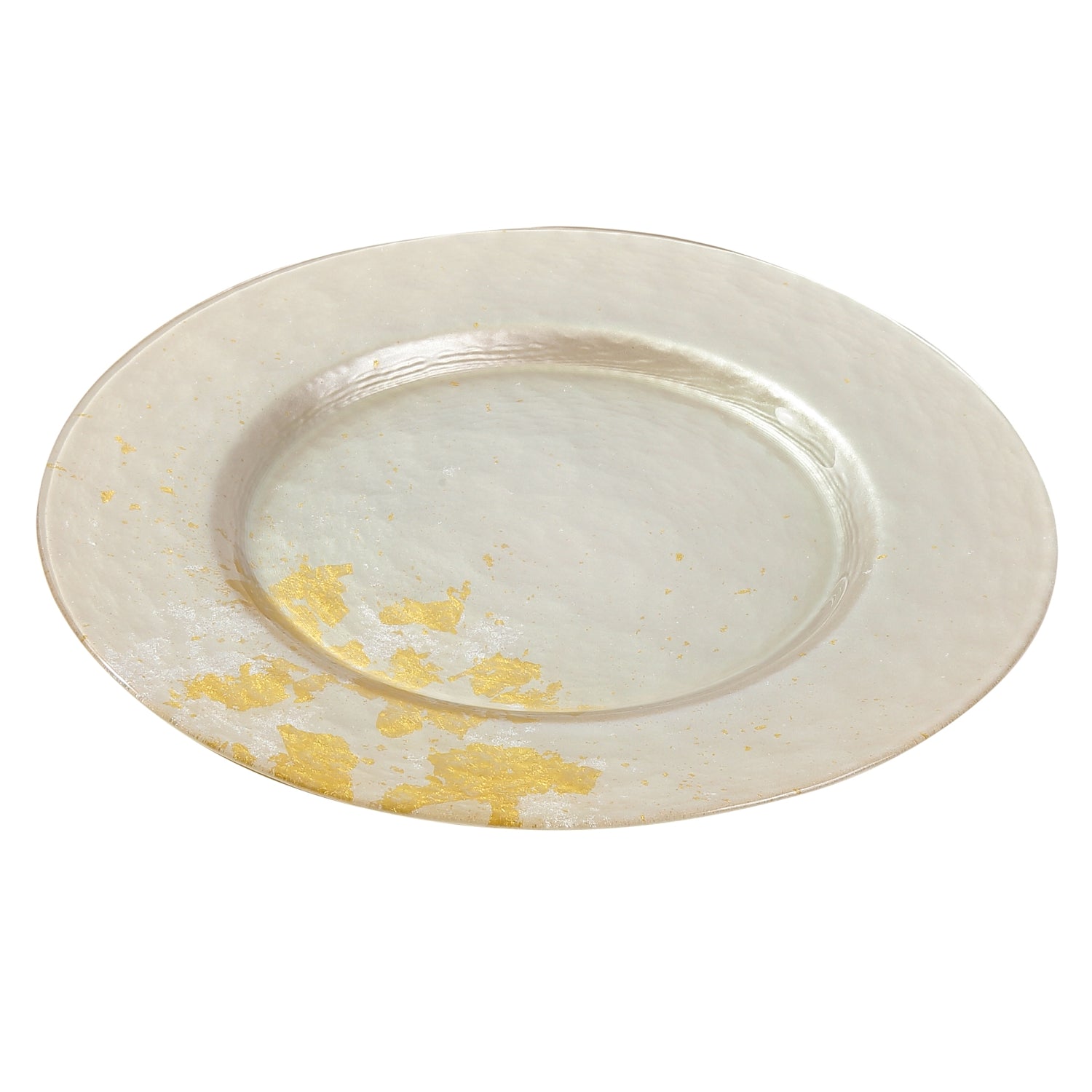 Syosaku Japanese Urushi Glass Dinner Plate 12.5-inch (32cm) Majestic White with Gold Leaf, Dishwasher Safe