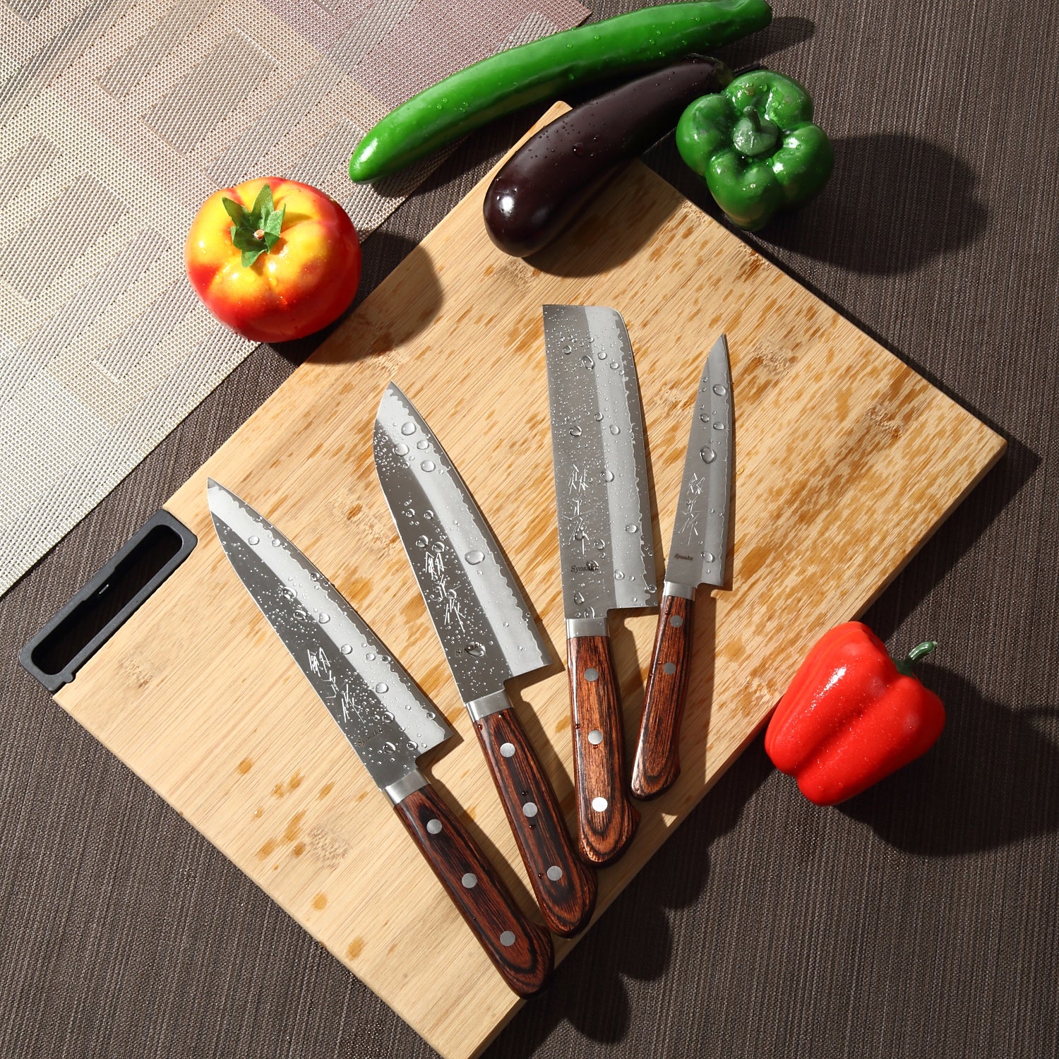 Syosaku Japanese Multi-Purpose Chef Knife VG-1 Gold Stainless Steel Mahogany Handle, Santoku 6.5-inch (165mm)