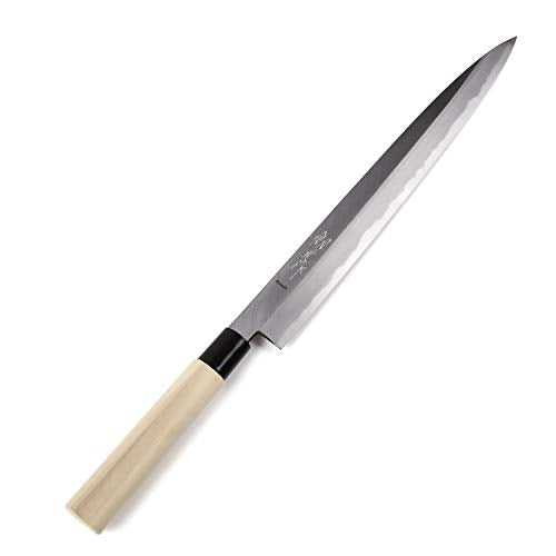 Syosaku Japanese Sushi Sashimi Chef Knife Kigami (Yellow Steel) No.2 D-Shape Magnolia Wood Handle, Yanagiba 13-inch (330mm)