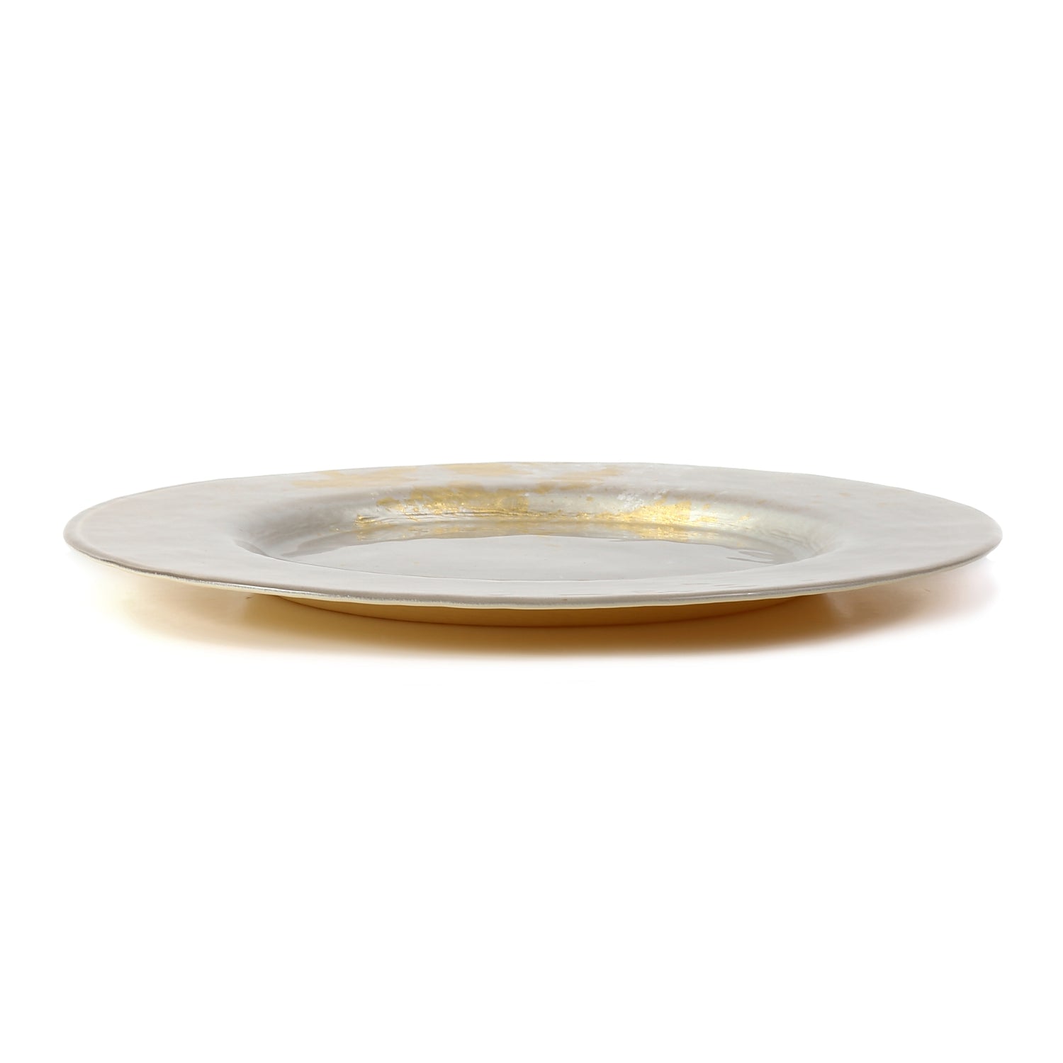 Syosaku Japanese Urushi Glass Dinner Plate 12.5-inch (32cm) Majestic White with Gold Leaf, Dishwasher Safe