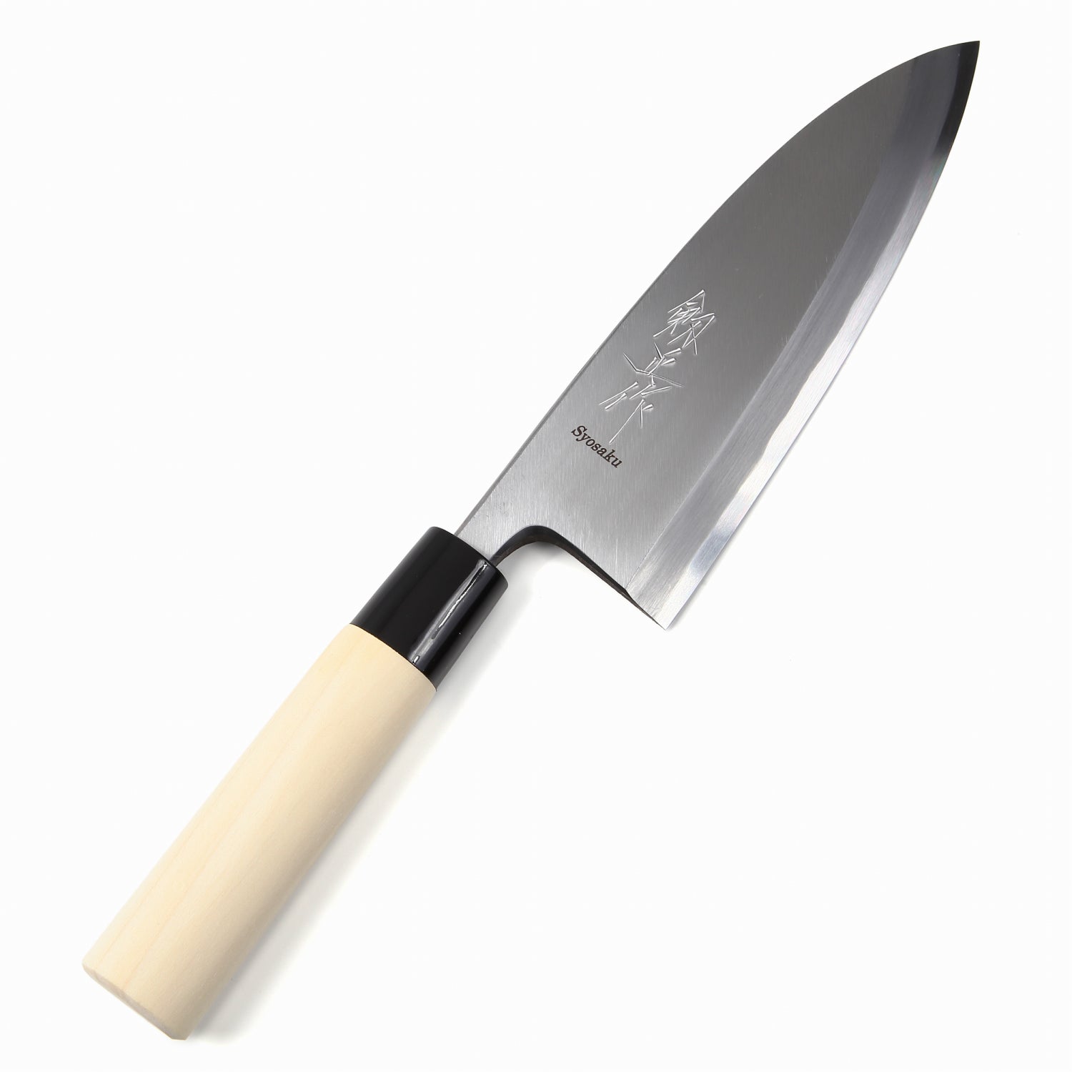 Syosaku Japanese Sushi Fillet Chef Knife Kigami (Yellow Steel) No.2 D-Shape Magnolia Wood Handle, Deba 6.5-inch (165mm)