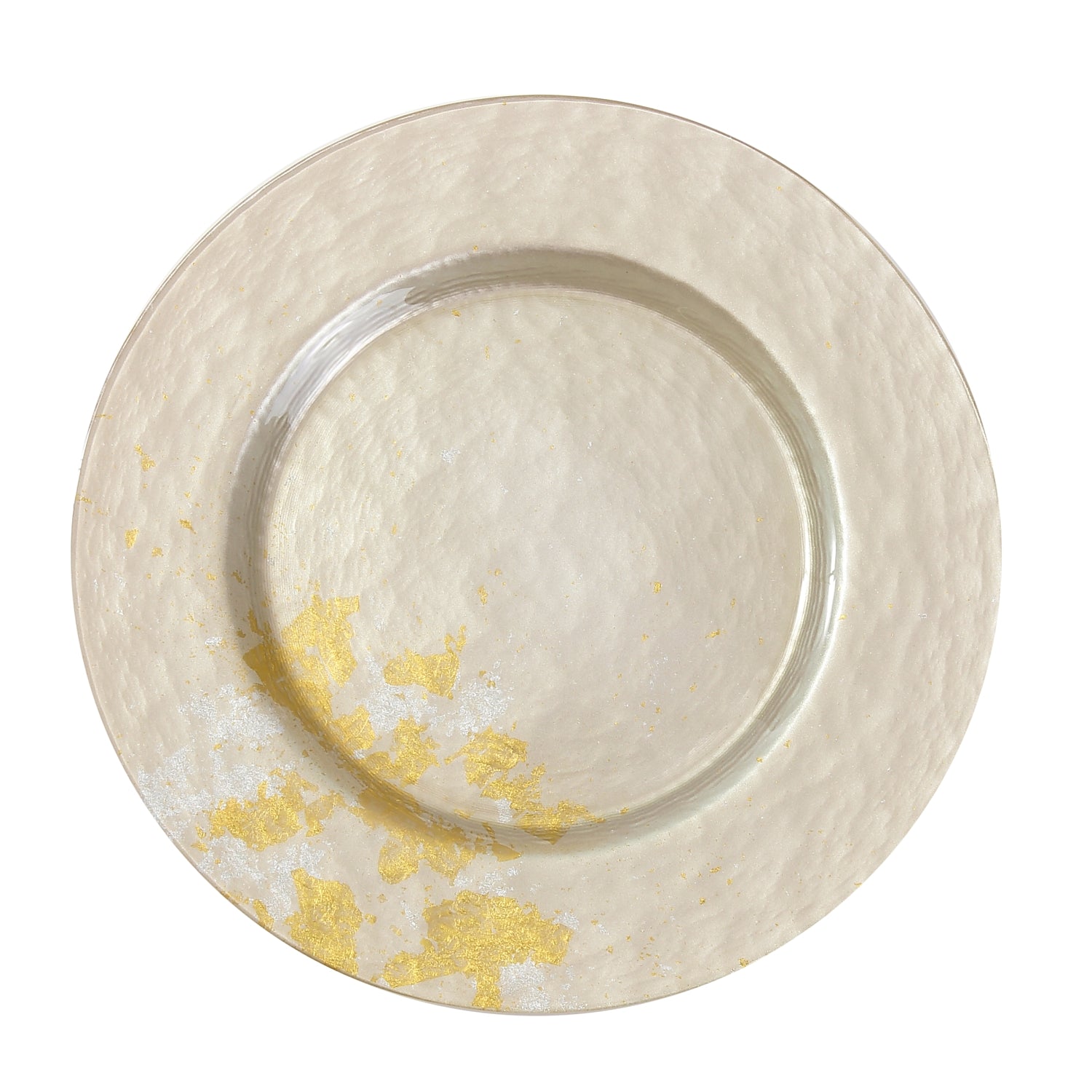 Syosaku Japanese Urushi Glass Dinner Plate 12.5-inch (32cm) Majestic White with Gold Leaf, Dishwasher Safe