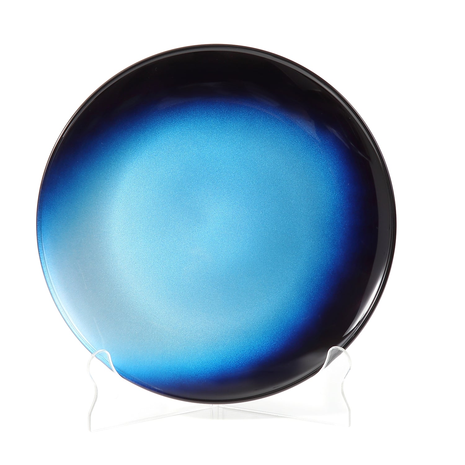 Syosaku Japanese Urushi Glass Flat Dinner Plate 11-inch (28cm) Gradation Blue, Dishwasher Safe