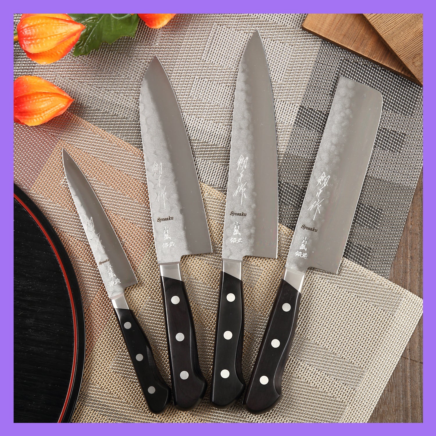 Syosaku Japanese Vegetable Knife Aoko (Blue Steel) - No.2 Black Pakkawood Handle, Nakiri 6.5-inch (160mm)