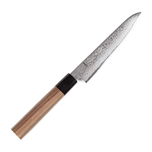 Syosaku Japanese Petty Knife Damascus ZA18 69 Layer Octagonal Magnolia Wood Handle, 6-inch (150mm)