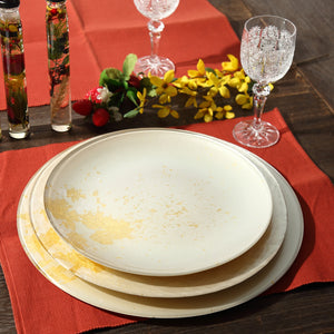 Syosaku Japanese Urushi Glass Dinner Plate 12.5-inch (32cm) Majestic White with Gold Leaf, Dishwasher Safe