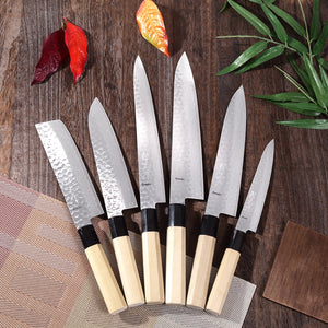 Syosaku Japanese Sujihiki Best Sharp Kitchen Chef Knife Hammered Damascus VG-10 46 Layer Octagonal Magnolia Wood Handle, Slicer 9.5-inch (240mm)