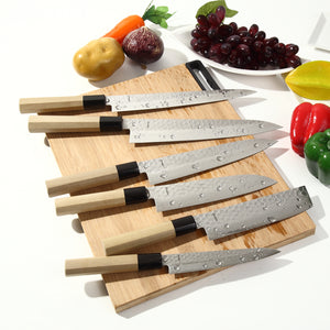 Syosaku Japanese Multi Purpose Best Sharp Kitchen Chef Knife Hammered Damascus VG-10 46 Layer Octagonal Magnolia Wood Handle, Santoku 7-inch (180mm)