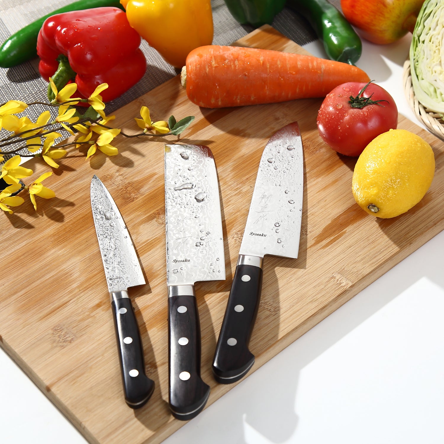 Syosaku Japanese Petty Best Sharp Kitchen Chef Knife Shaded Damascus VG-10 16 Layer Black Pakkawood Handle, 5.3-inch (135mm)