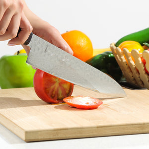 Syosaku Japanese Best Sharp Kitchen Chef Knife Hammered Damascus VG-10 46 Layer Octagonal Walnut Handle, Gyuto 8.3-inch (210mm)