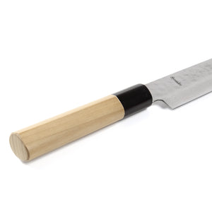 Syosaku Japanese Sujihiki Best Sharp Kitchen Chef Knife Hammered Damascus VG-10 46 Layer D-Shape Magnolia Wood Handle, Slicer 9.5-inch (240mm) - Syosaku-Japan