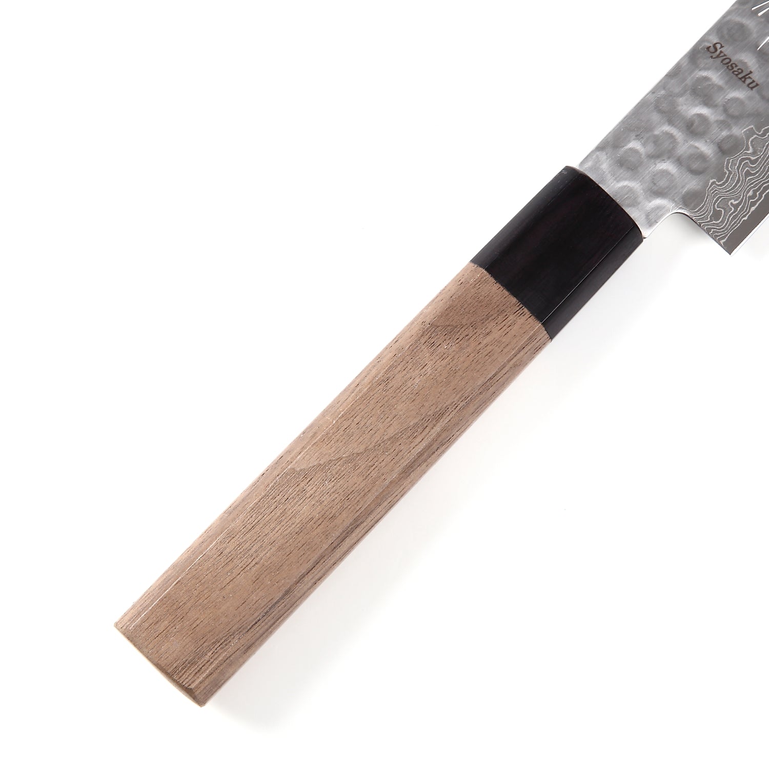Syosaku Japanese Sujihiki Best Sharp Kitchen Chef Knife Hammered Damascus VG-10 46 Layer Octagonal Walnut Handle, Slicer 9.5-inch (240mm) - Syosaku-Japan