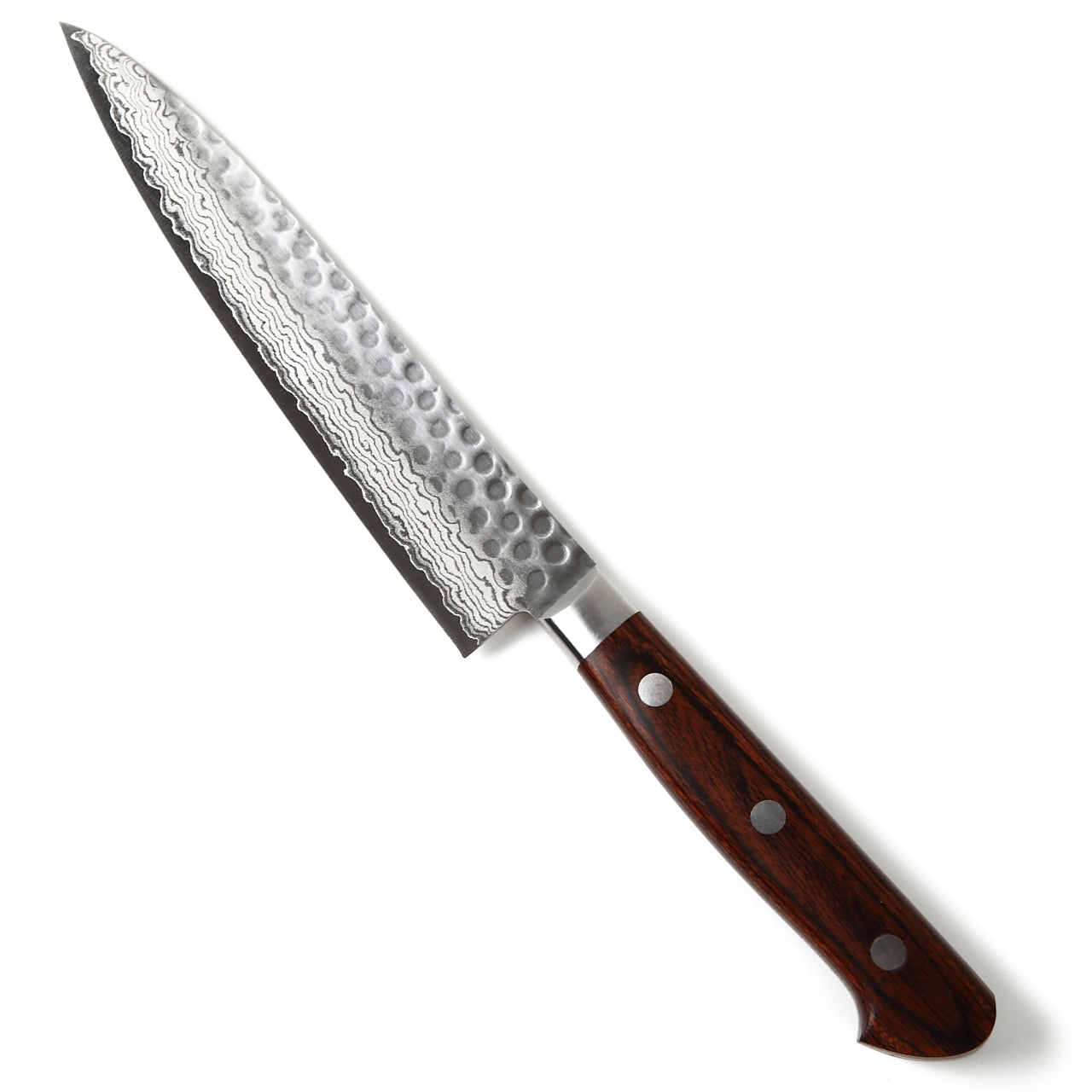 Syosaku Japanese Petty Best Sharp Kitchen Chef Knife Hammered Damascus VG-10 16 Layer Mahogany Handle, 5.3-inch (135mm) - Syosaku-Japan