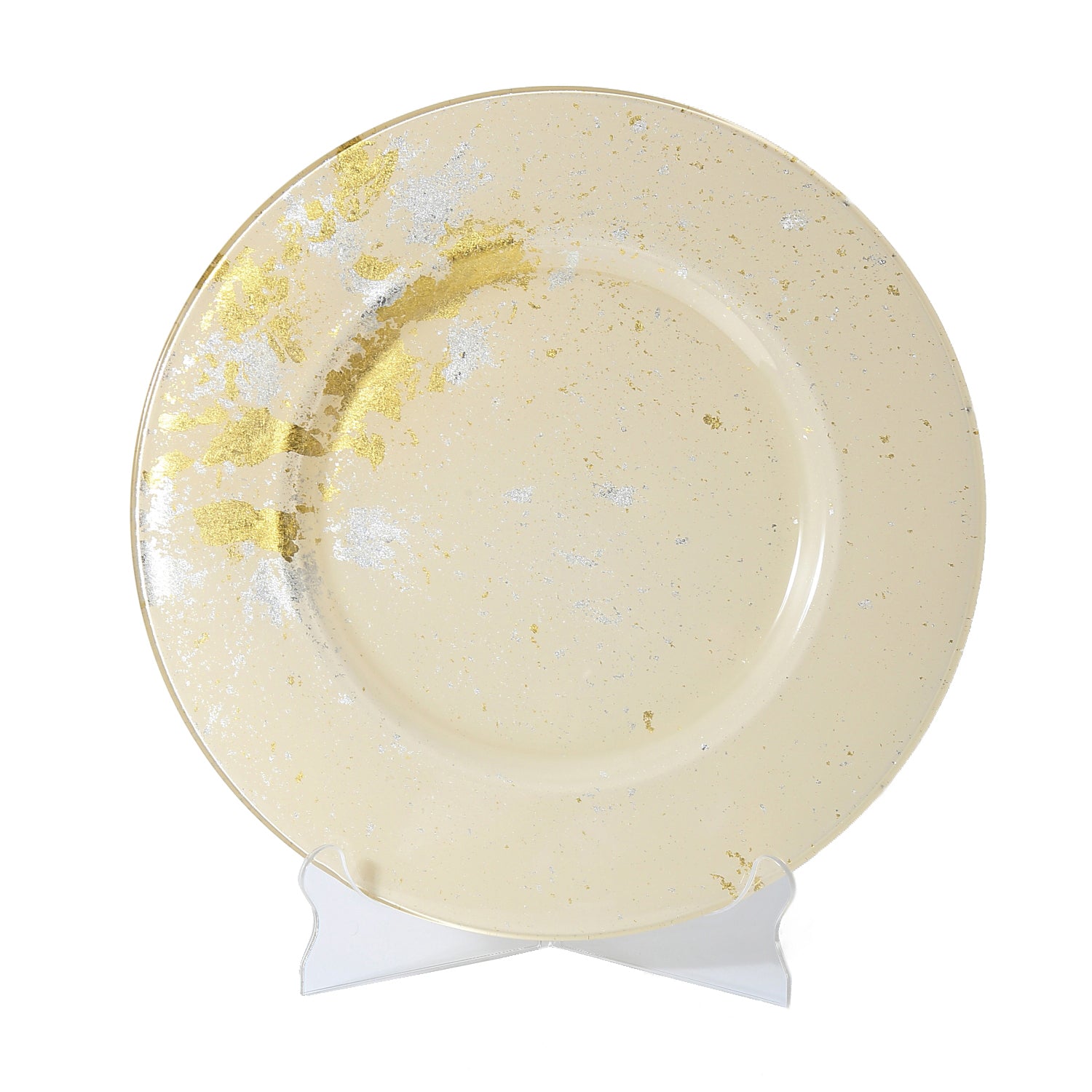 Syosaku Japanese Urushi Glass Charger Plate 13.9-inch (35cm) Light Beige with Gold Leaf, Dishwasher Safe - Syosaku-Japan