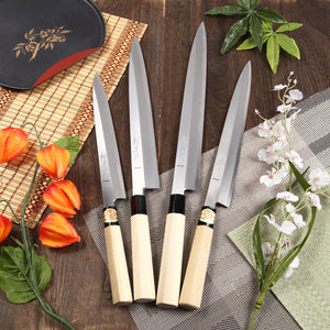 Syosaku Japanese Sushi Sashimi Best Sharp Kitchen Chef Knife Kigami(Yellow Steel)-No.2 D-Shape Magnolia Wood Handle, Yanagiba 10.5-inch (270mm) - Syosaku-Japan