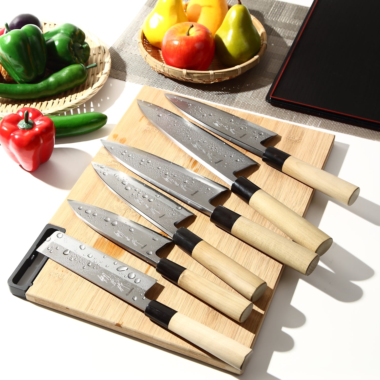 Syosaku Japanese Sushi Fillet Chef Knife Shiroko(White Steel)-No.2 D-Shape Magnolia Wood Handle, Deba 6.5-Inch (165mm)