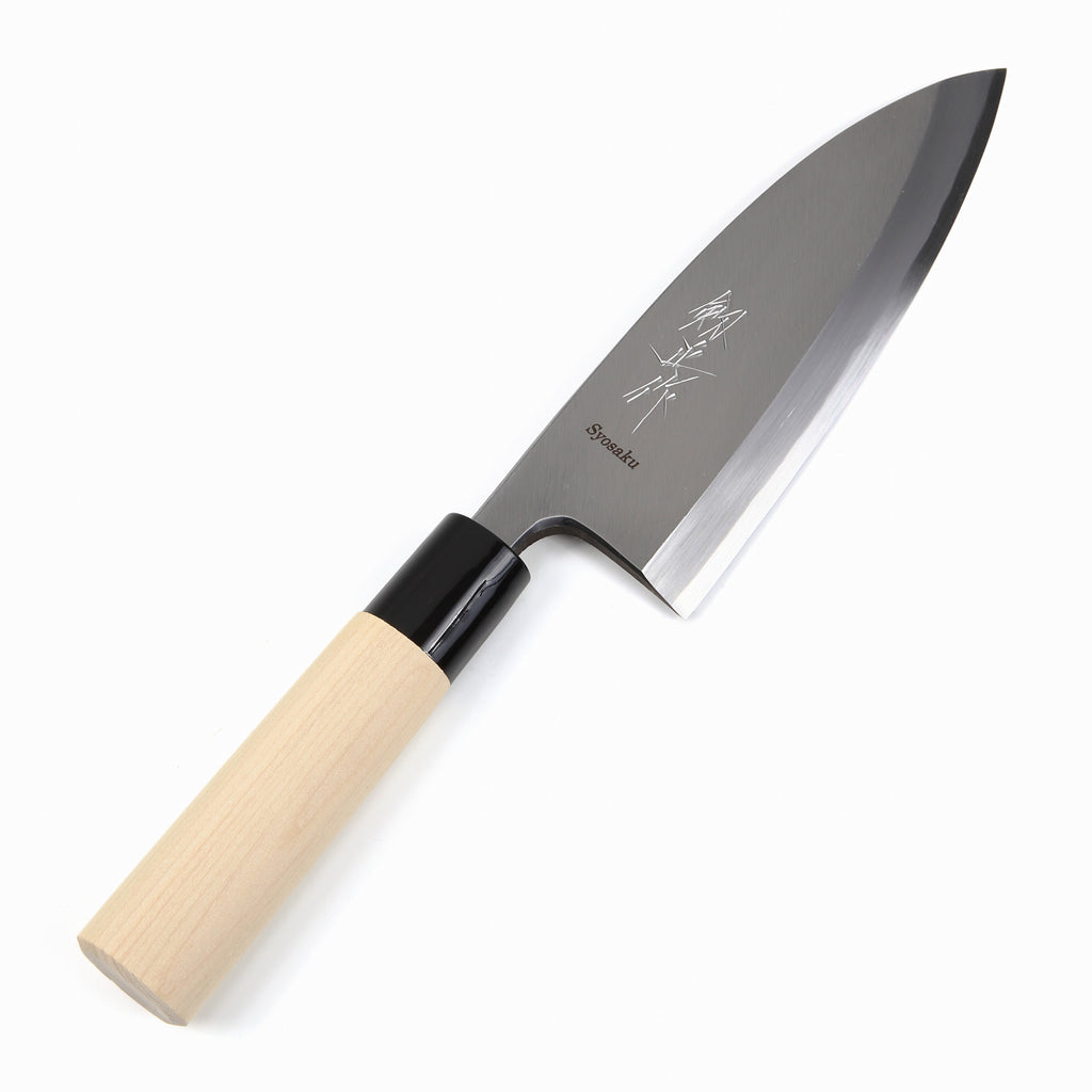 Syosaku Japanese Sushi Fillet Chef Knife Shiroko(White Steel)-No.2 D-Shape Magnolia Wood Handle, Deba 6-Inch (150mm)