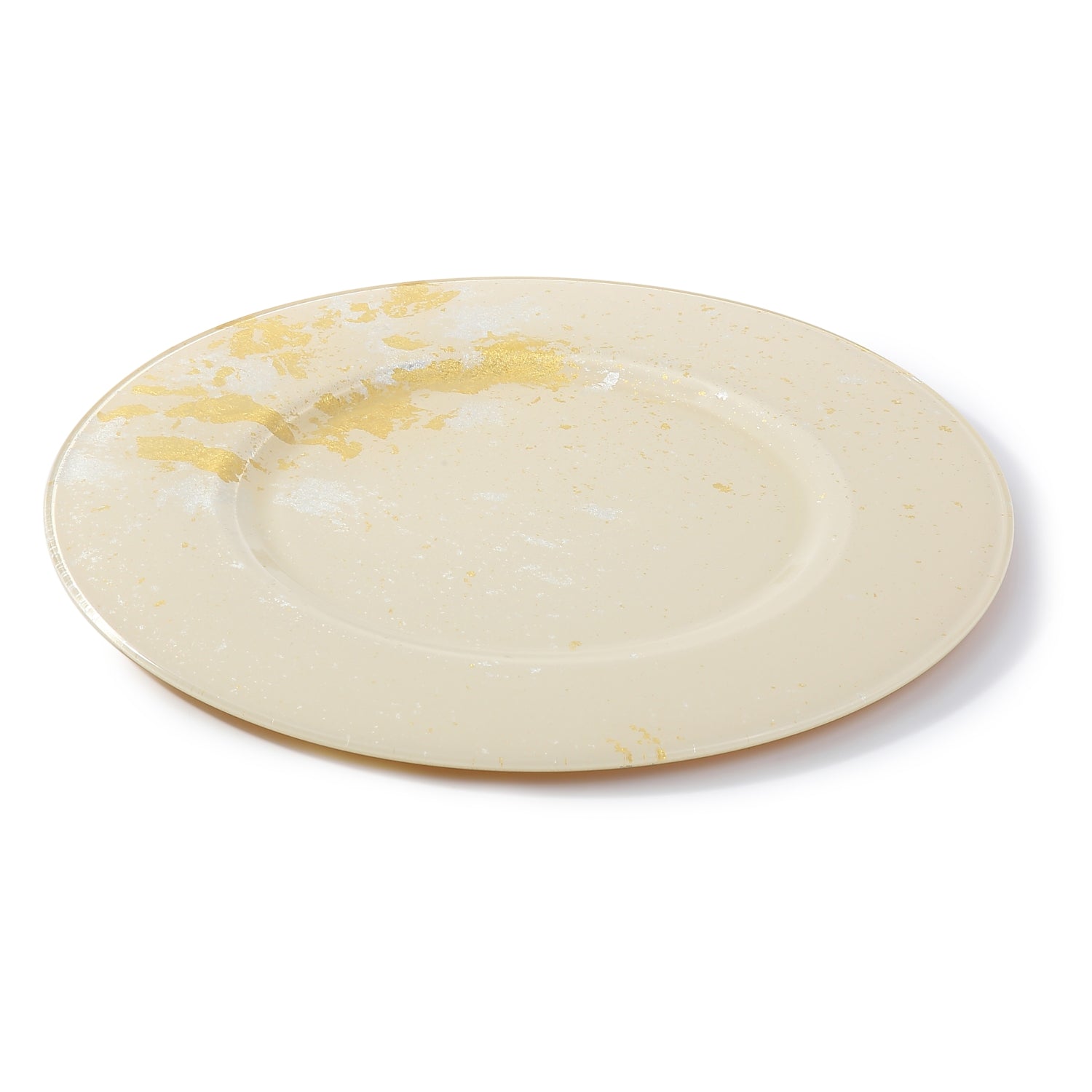 Syosaku Japanese Urushi Glass Charger Plate 13.9-inch (35cm) Light Beige with Gold Leaf, Dishwasher Safe - Syosaku-Japan