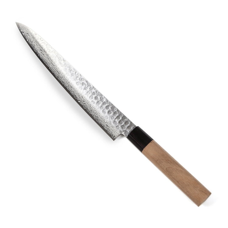 Syosaku Japanese Sujihiki Best Sharp Kitchen Chef Knife Hammered Damascus VG-10 46 Layer Octagonal Walnut Handle, Slicer 9.5-inch (240mm) - Syosaku-Japan