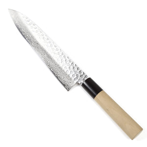 Syosaku Japanese Best Sharp Kitchen Chef Knife Hammered Damascus VG-10 46 Layer D-Shape Magnolia Wood Handle, Gyuto 8.3-inch (210mm) - Syosaku-Japan