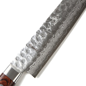 Syosaku Japanese Sujihiki Best Sharp Kitchen Chef Knife Hammered Damascus VG-10 16 Layer Mahogany Handle, Slicer 9.5-inch (240mm) - Syosaku-Japan