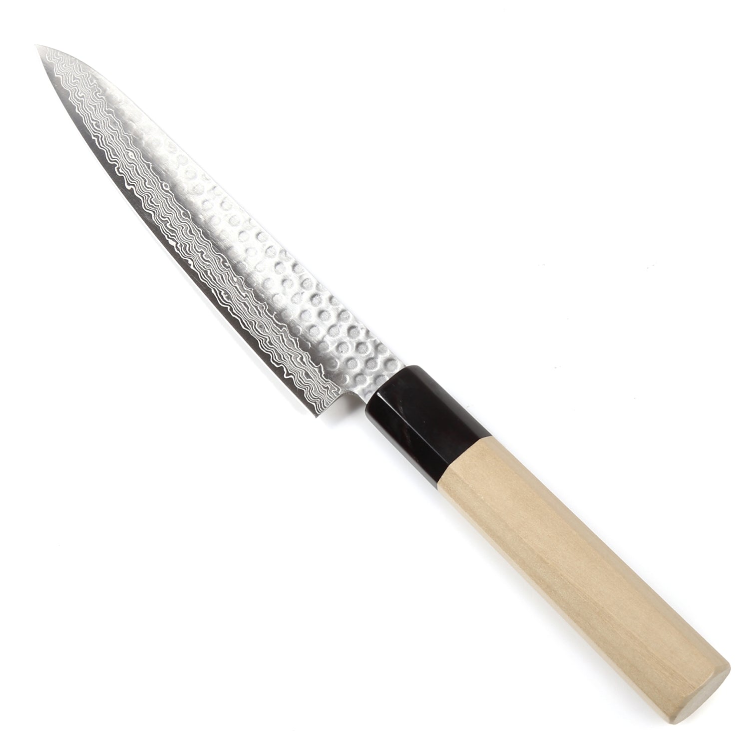 Syosaku Japanese Petty Best Sharp Kitchen Chef Knife Hammered Damascus VG-10 46 Layer Octagonal Magnolia Wood Handle, 6-inch (150mm) - Syosaku-Japan