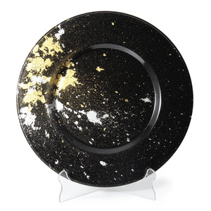 Syosaku Japanese Urushi Glass Charger Plate 13.9-inch (35cm) Jet Black with Gold Leaf, Dishwasher Safe - Syosaku-Japan