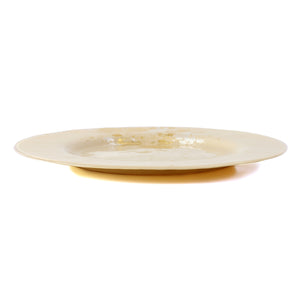 Syosaku Japanese Urushi Glass Dinner Plate 12.5-inch (32cm) Light Beige with Gold Leaf, Dishwasher Safe - Syosaku-Japan