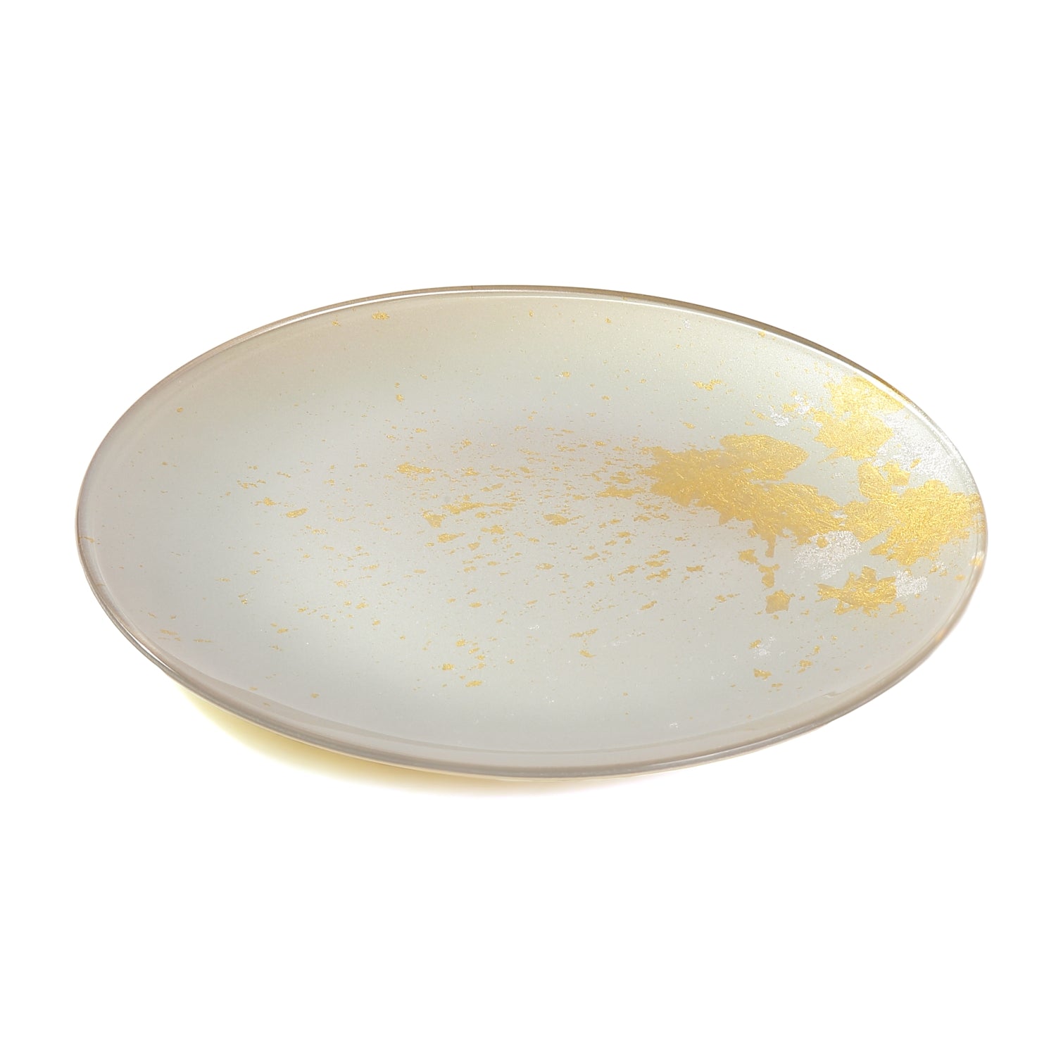 Syosaku Japanese Urushi Glass Flat Dinner Plate 11-inch (28cm) Majestic White with Gold Leaf, Dishwasher Safe - Syosaku-Japan