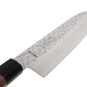 Syosaku Japanese Multi Purpose Best Sharp Kitchen Chef Knife Hammered Damascus VG-10 46 Layer Octagonal Walnut Handle, Santoku 7-inch (180mm) - Syosaku-Japan
