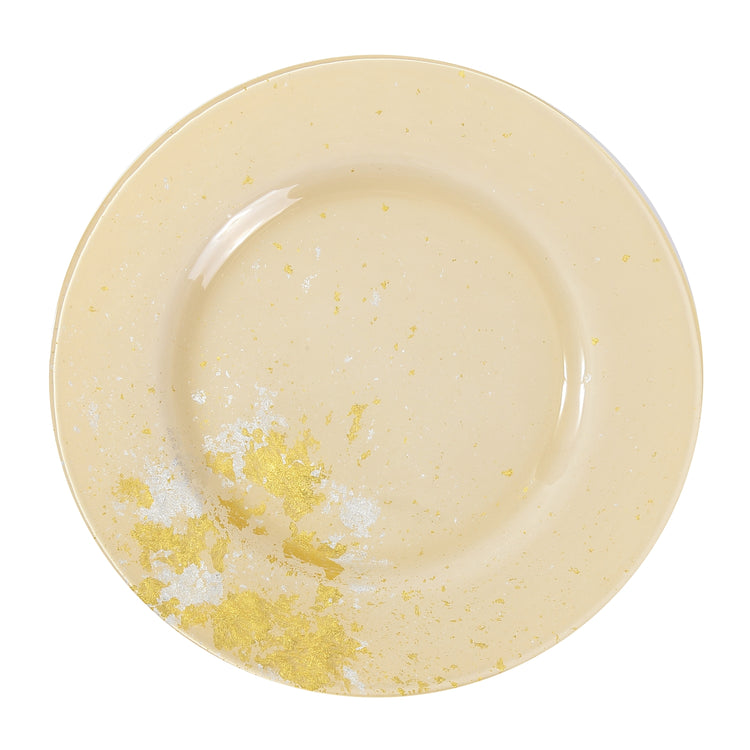 Syosaku Japanese Urushi Glass Dinner Plate 12.5-inch (32cm) Light Beige with Gold Leaf, Dishwasher Safe - Syosaku-Japan