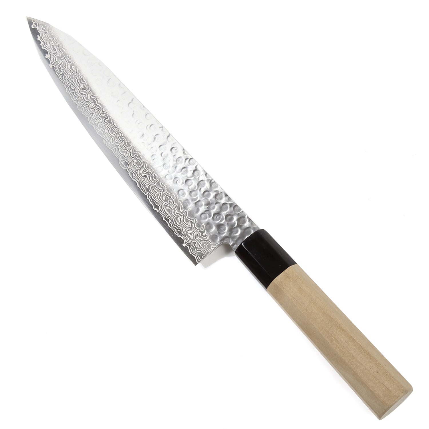 Large Damascus Chef Knife VG10 Japanese Style Hybrid Santoku  White/grey/silver Cast Pine Cone Handle, Kitchen Knife Handmade Canada 