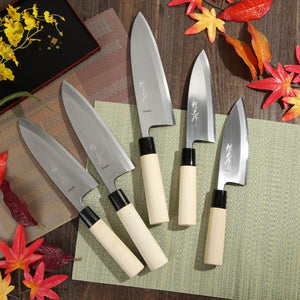 Syosaku Japanese Sushi Fillet Best Sharp Kitchen Chef Knife Kigami(Yellow Steel)-No.2 D-Shape Magnolia Wood Handle, Deba 7.7-inch (195mm) - Syosaku-Japan