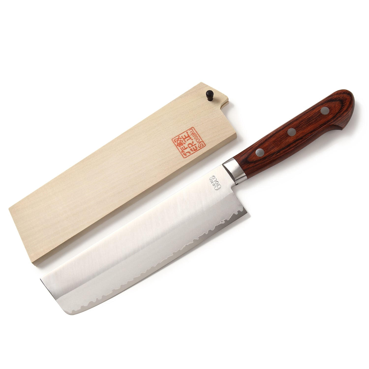 Syosaku Japanese Vegetable Best Sharp Kitchen Chef Knife VG-1 Gold Stainless Steel Mahogany Handle, Nakiri 6.3-inch (160mm) with Magnolia Sheath Saya - Syosaku-Japan