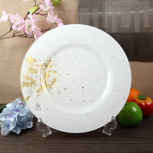 Syosaku Japanese Urushi Glass Charger Plate 13.9-inch (35cm) Pure White with Gold Leaf, Dishwasher Safe - Syosaku-Japan