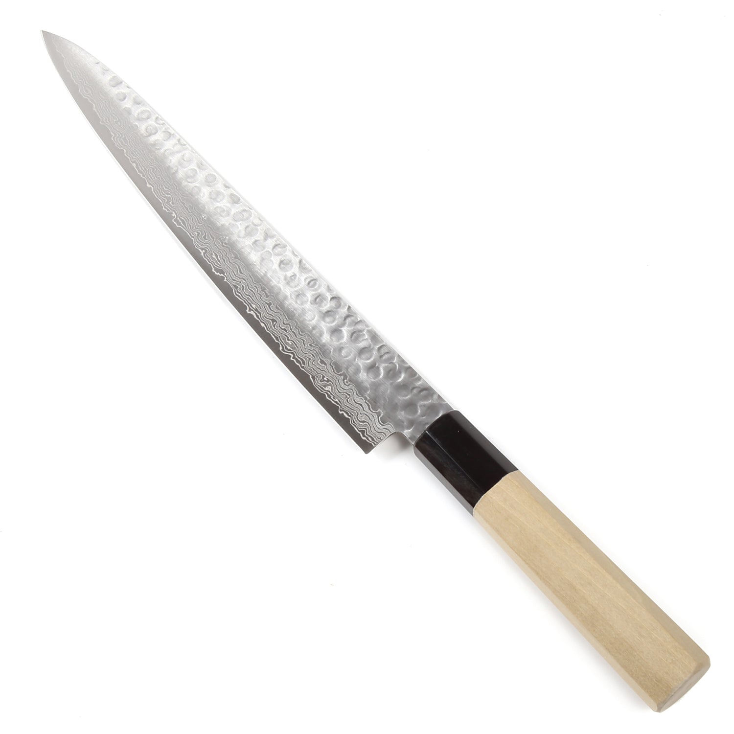 Syosaku Japanese Sujihiki Best Sharp Kitchen Chef Knife Hammered Damascus VG-10 46 Layer Octagonal Magnolia Wood Handle, Slicer 9.5-inch (240mm) - Syosaku-Japan