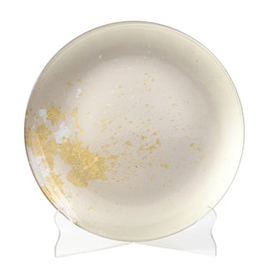 Syosaku Japanese Urushi Glass Flat Dinner Plate 11-inch (28cm) Majestic White with Gold Leaf, Dishwasher Safe - Syosaku-Japan
