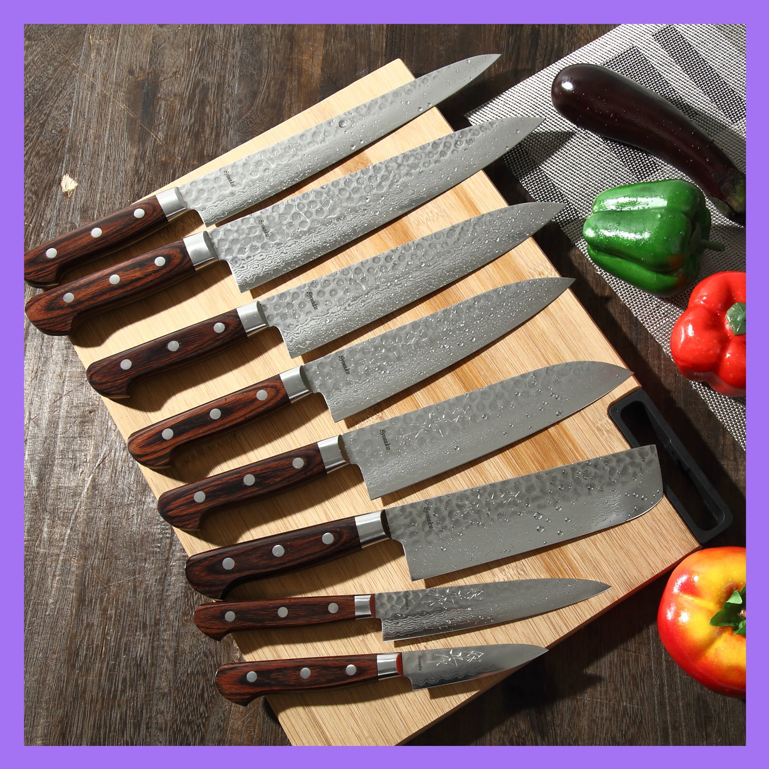 Syosaku Japanese Petty Best Sharp Kitchen Chef Knife Hammered Damascus VG-10 16 Layer Mahogany Handle, 5.3-inch (135mm) with Magnolia Sheath Saya - Syosaku-Japan