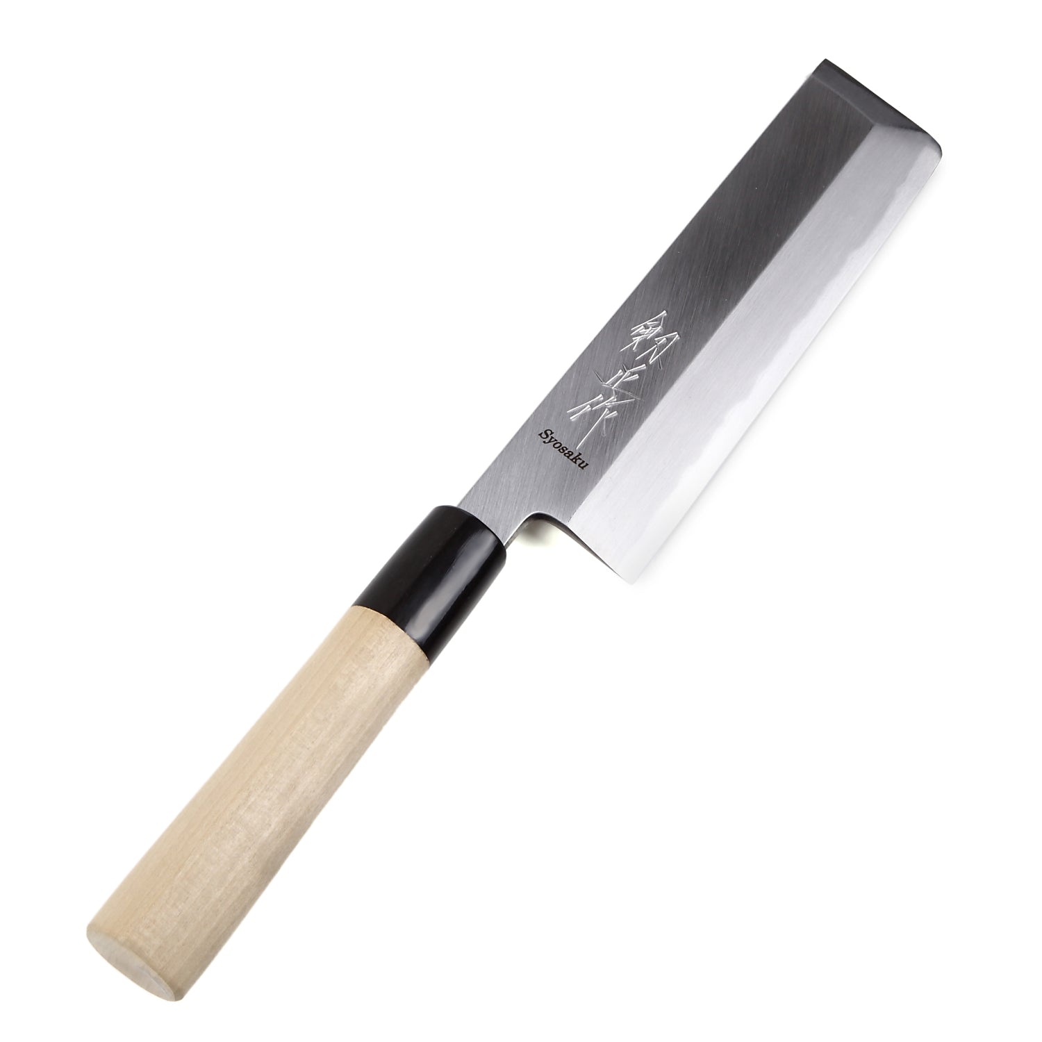 Syosaku Japanese Sushi Vegetable Chef Knife Shiroko(White Stees) No.2 D-Shape Maglolia Wood Handle, Edo Usuba 6.5-Inch (165mm)