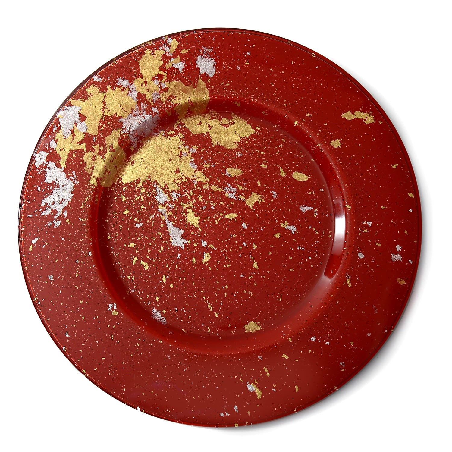 Syosaku Japanese Urushi Glass Charger Plate 13.9-inch (35cm) Vermilion with Gold Leaf, Dishwasher Safe - Syosaku-Japan