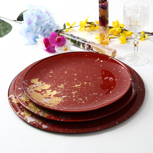 Syosaku Japanese Urushi Glass Charger Plate 13.9-inch (35cm) Vermilion with Gold Leaf, Dishwasher Safe - Syosaku-Japan