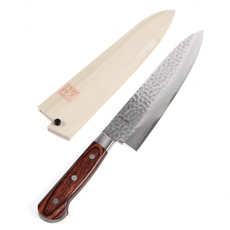 Syosaku Japanese Best Sharp Kitchen Chef Knife Hammered Damascus VG-10 16 Layer Mahogany Handle, Gyuto 9.5-inch (240mm) with Magnolia Sheath Saya - Syosaku-Japan