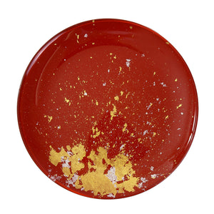 Syosaku Japanese Urushi Glass Flat Dinner Plate 11-inch (28cm) Vermilion with Gold Leaf, Dishwasher Safe - Syosaku-Japan