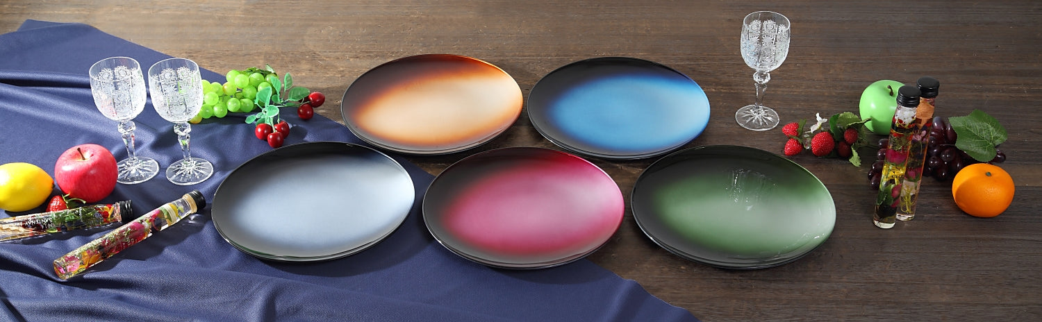 Syosaku Japanese Urushi Glass Flat Dinner Plate 11-inch (28cm) Gradation Red, Dishwasher Safe - Syosaku-Japan