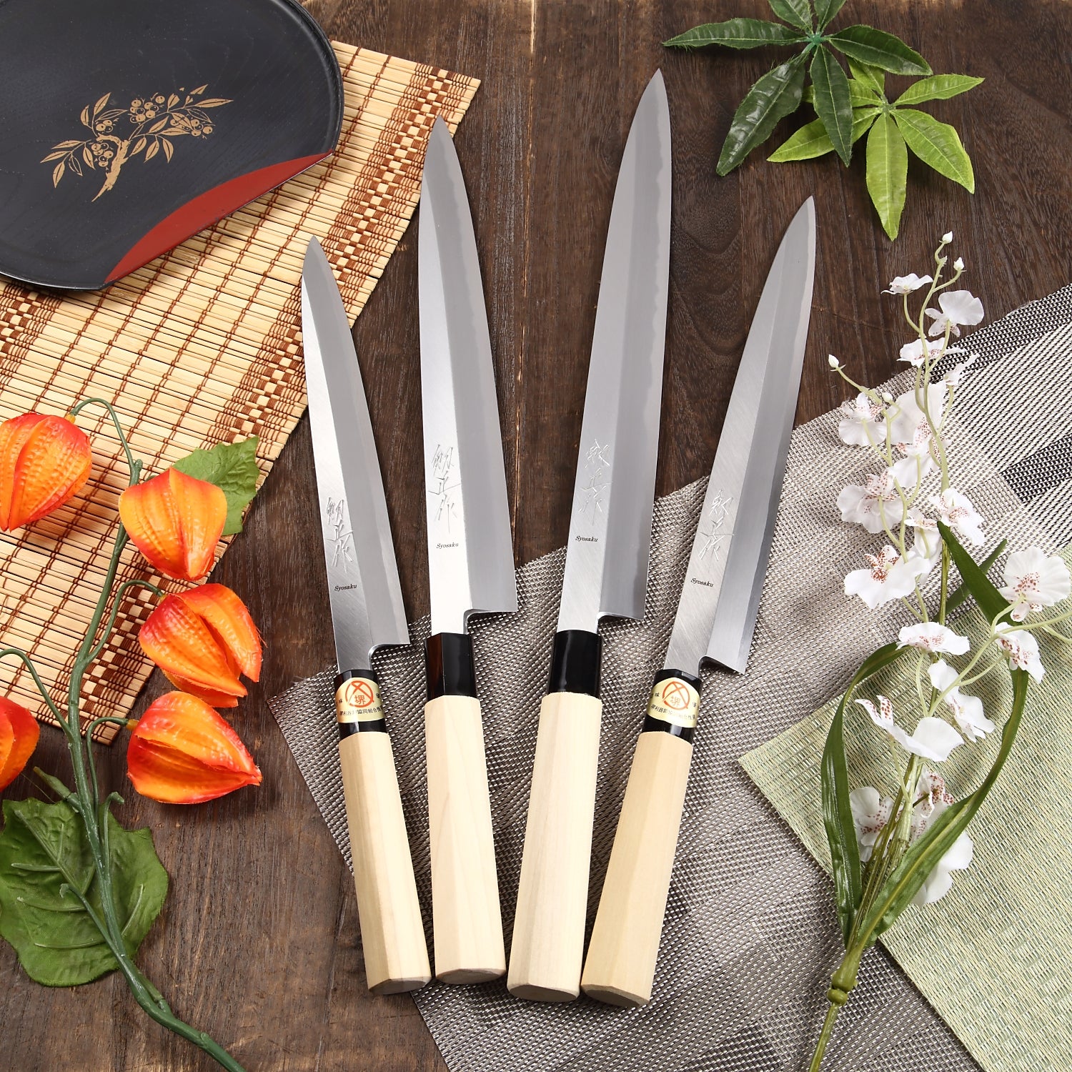 Syosaku Japanese Sushi Sashimi Best Sharp Kitchen Chef Knife Kigami(Yellow Steel)-No.2 D-Shape Magnolia Wood Handle, Yanagiba 13-inch (330mm) - Syosaku-Japan